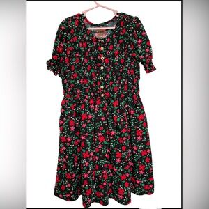 Cat & Jack Black Dress with pink and red flowers
